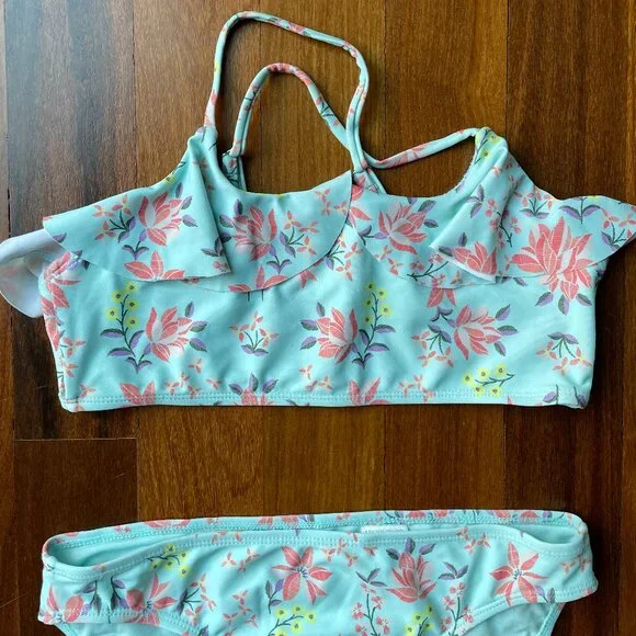Lucky Brand Youth Girl’s Blue Floral Two Piece Bikini Set Swimwear - Picture 3 of 6